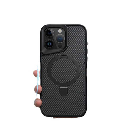 Carbon Fiber Texture Magnetic Phone Case With Metal Invisible Stand Acrylic Phone Case For iPhone