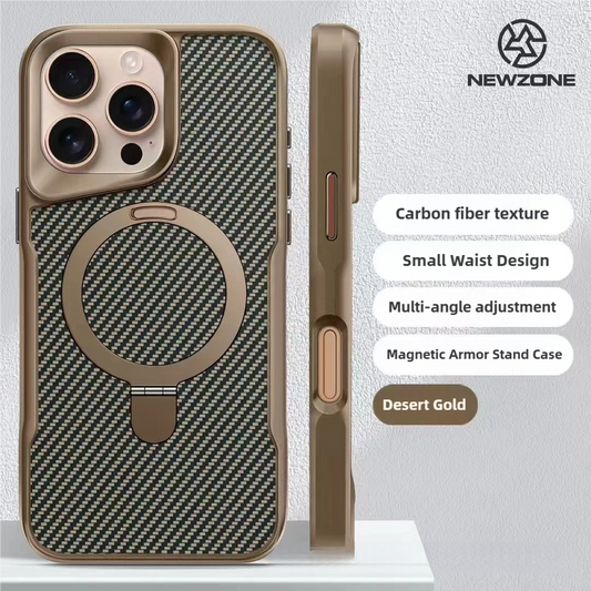 Carbon Fiber Texture Magnetic Phone Case With Metal Invisible Stand Acrylic Phone Case For iPhone