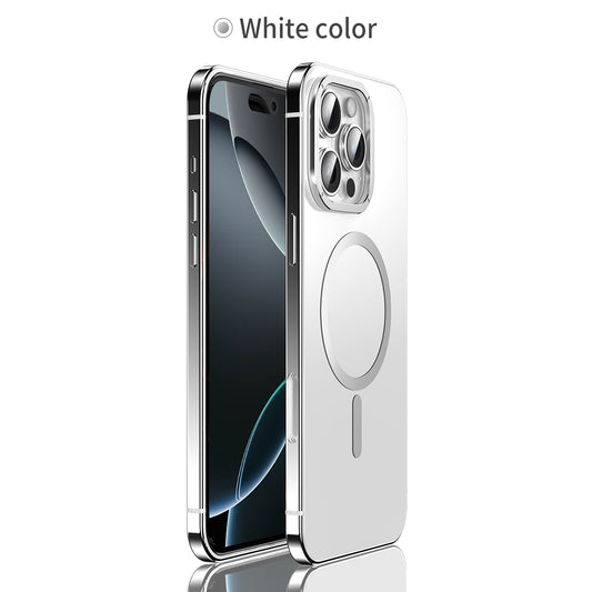 Aluminum Alloy Metal Phone Case Electroplated PC Case With Wireless Magnetic Charging For iPhone