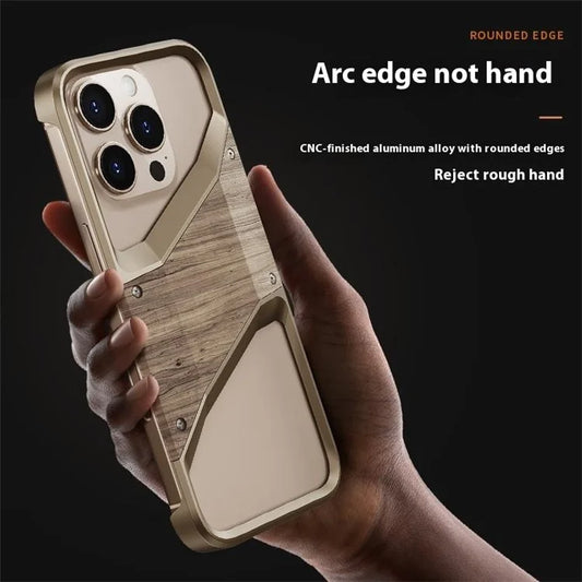 Wooden Aluminum Metal Frameless Bumper Armor Shockproof Phone Case For IPhone