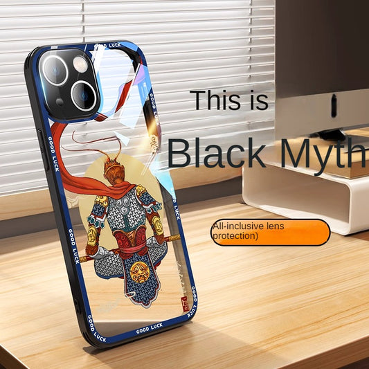 Black Myth WukongTransparent  Full-cover Glass Phone Case For iPhone