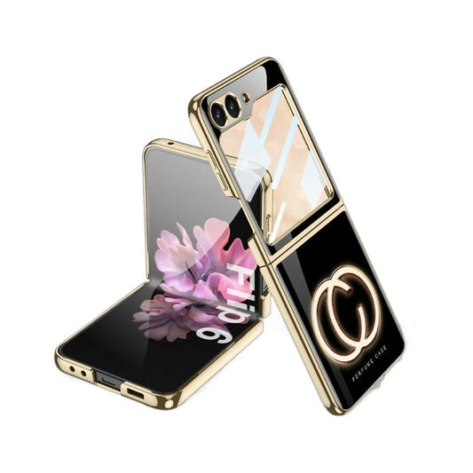 Electroplated Creative Pattern Phone Case With Tempered Film  For Samsung Z Flip 6