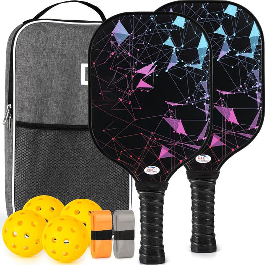 Fiberglass Pickleball Paddle Set WIth 2 Rackets, 4 Balls, and 1 Carrying Bag