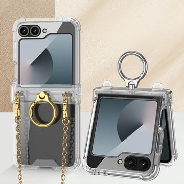 Crossbody Necklace Chain Strap Clear Airbag Cover With Ring Holder For Samsung Galaxy Z Flip6