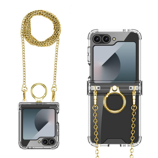 Crossbody Necklace Chain Strap Clear Airbag Cover With Ring Holder For Samsung Galaxy Z Flip6