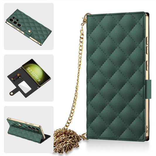 Flip PU Leather Wallet Case With Gold Chain Strap For Samsung Galaxy S25 S24