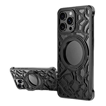 Aluminum Metal Hollow Magnetic Phone Case With 360 Rotating Stand For iPhone