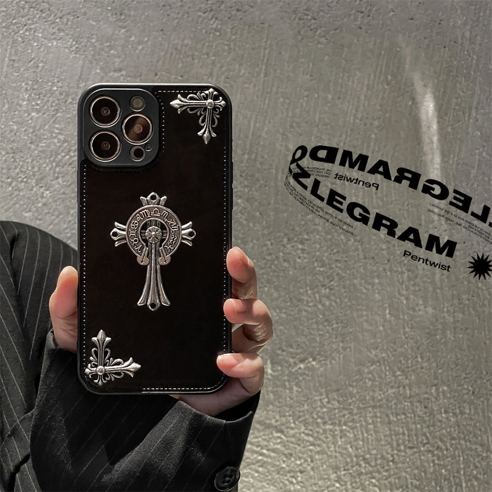 Leather Chrome Hearts Cross Phone Case For IPhone jenacase