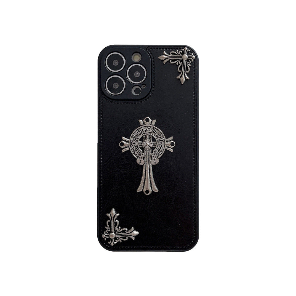 Leather Chrome Hearts Cross Phone Case For IPhone