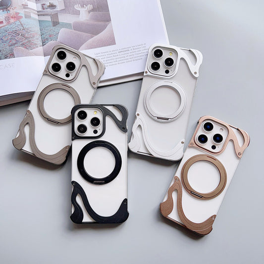 Luxury Dolphin Pattern Magnetic 360 Rotating Bracket Aluminum Metal Rimless Phone Case For iPhone