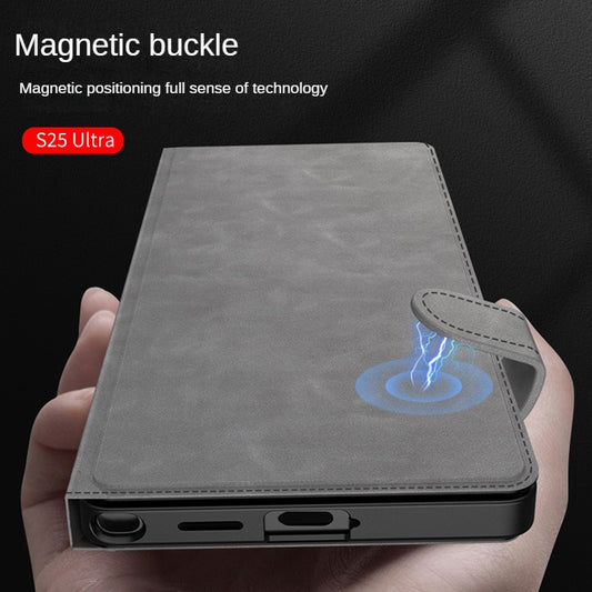 Flip Wallet Leather Kickstand Phone Case with Magnetic Buckle For Samsung Galaxy S25