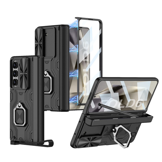 Magnetic Hing Folding Phone Case With Pen Box With Lanyard Wrist Strap For Samsung Z Fold 6