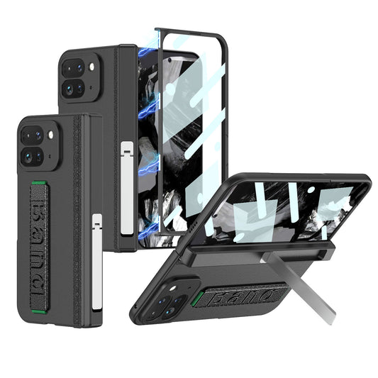 Magnetic Hinge Business Phone Case with Wristband & Folding Bracket &Tempered Glass For Google Pixel Fold2