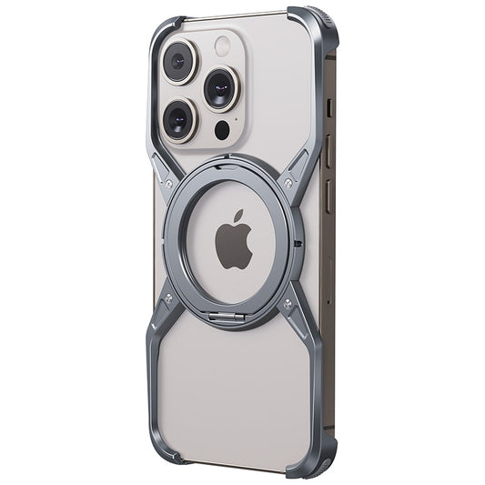 Magnetic Metal Aluminium Alloy Frameless Phone Case With 360° Stand For iPhone