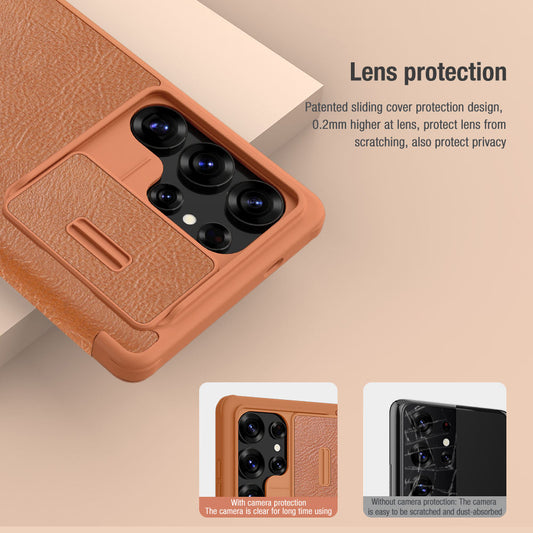 Qin Pro Business Style Full Coverage PU Leather Series Inside Slot Sliding Case For Samsung Galaxy S25