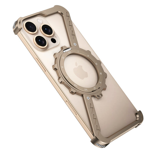 Removable Aluminum Frameless Phone Case With 360° Magnetic Rotation Stand For iPhone