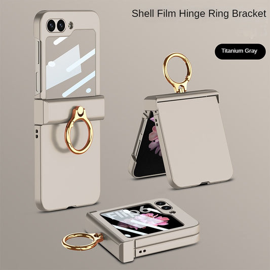 With Tempered Glass Ultra-thin Matte Case Hinge All-inclusive Ring Holder for Samsung Galaxy Z Flip 6