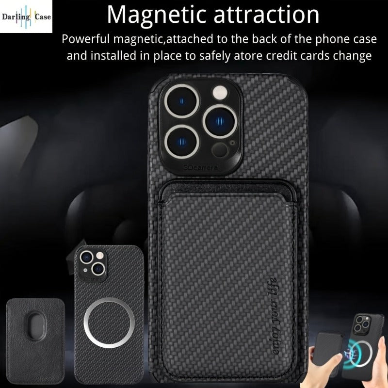 For Magsafe Case For iPhone 14 Pro Max Carbon Fiber Leather Case For Apple 13 12 Mini 11 Pro XR XS Max Wallet Card Magnet Cover