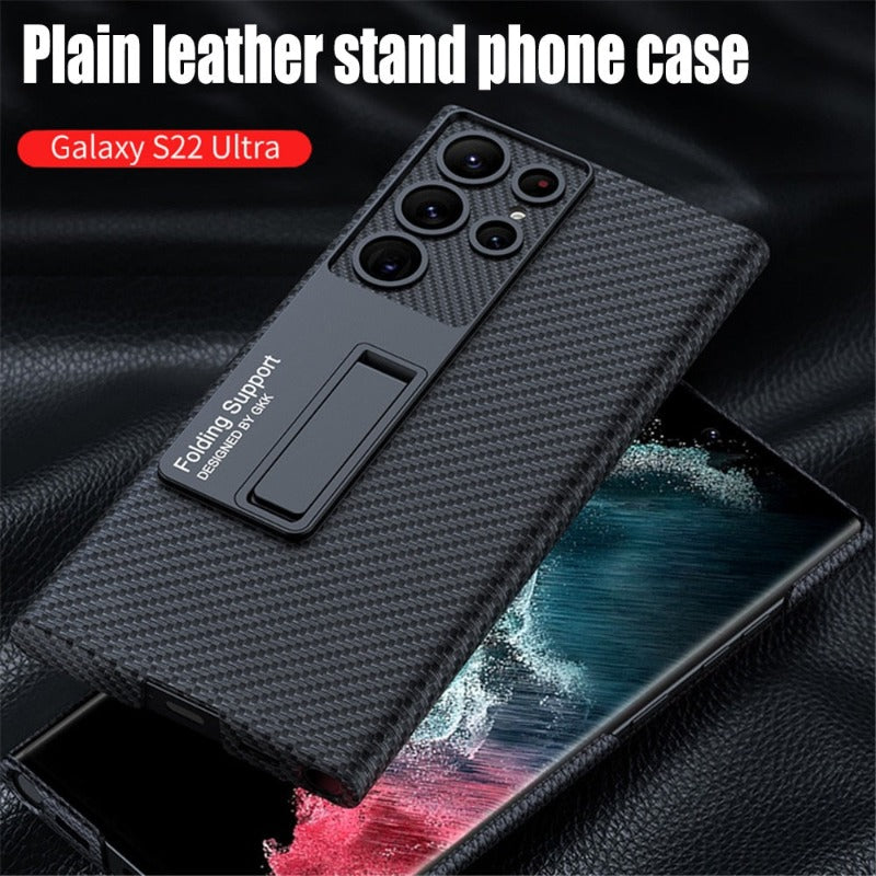 Shockproof Plain Leather For Samsung Galaxy S23 Ultra Case Ultra-Thin  Kickstand Hard Protective Cover For Galaxy S23 Ultra Plus