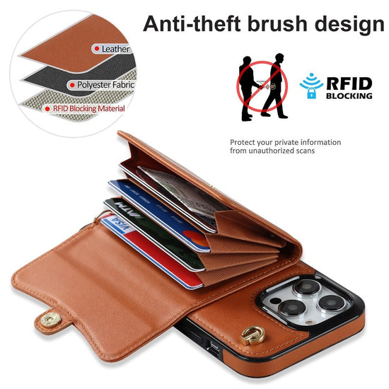 Crossbody Wallet Leather Phone Case for iPhone 13 14 11 Pro Max 13 12 Mini 14 Plus Multifunctio Wrist Strap Lanyard Cover